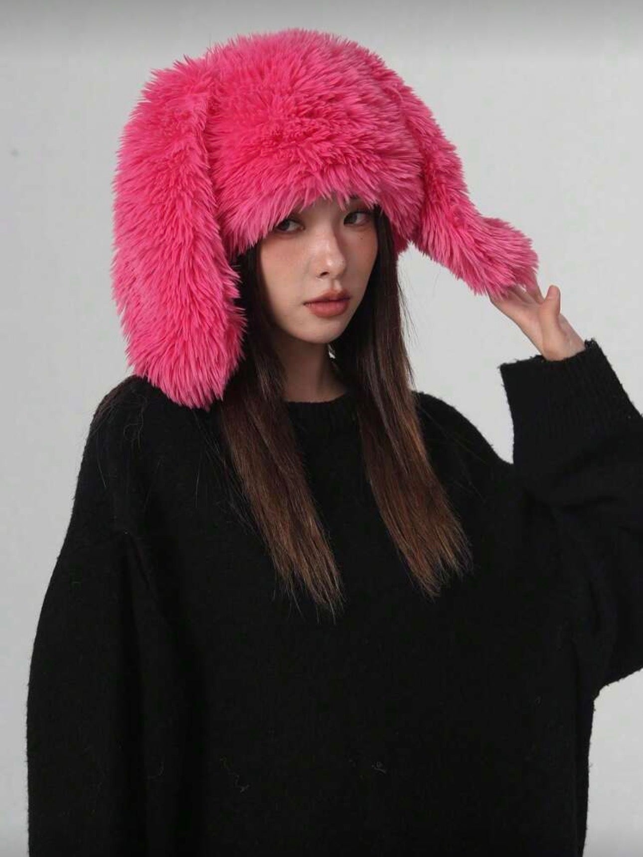 Cute Long Bunny Ear Plush Hat, Warm Ear Protection, Halloween Party Costume, Thickened Fisherman Cap, Fashion Street Accessory