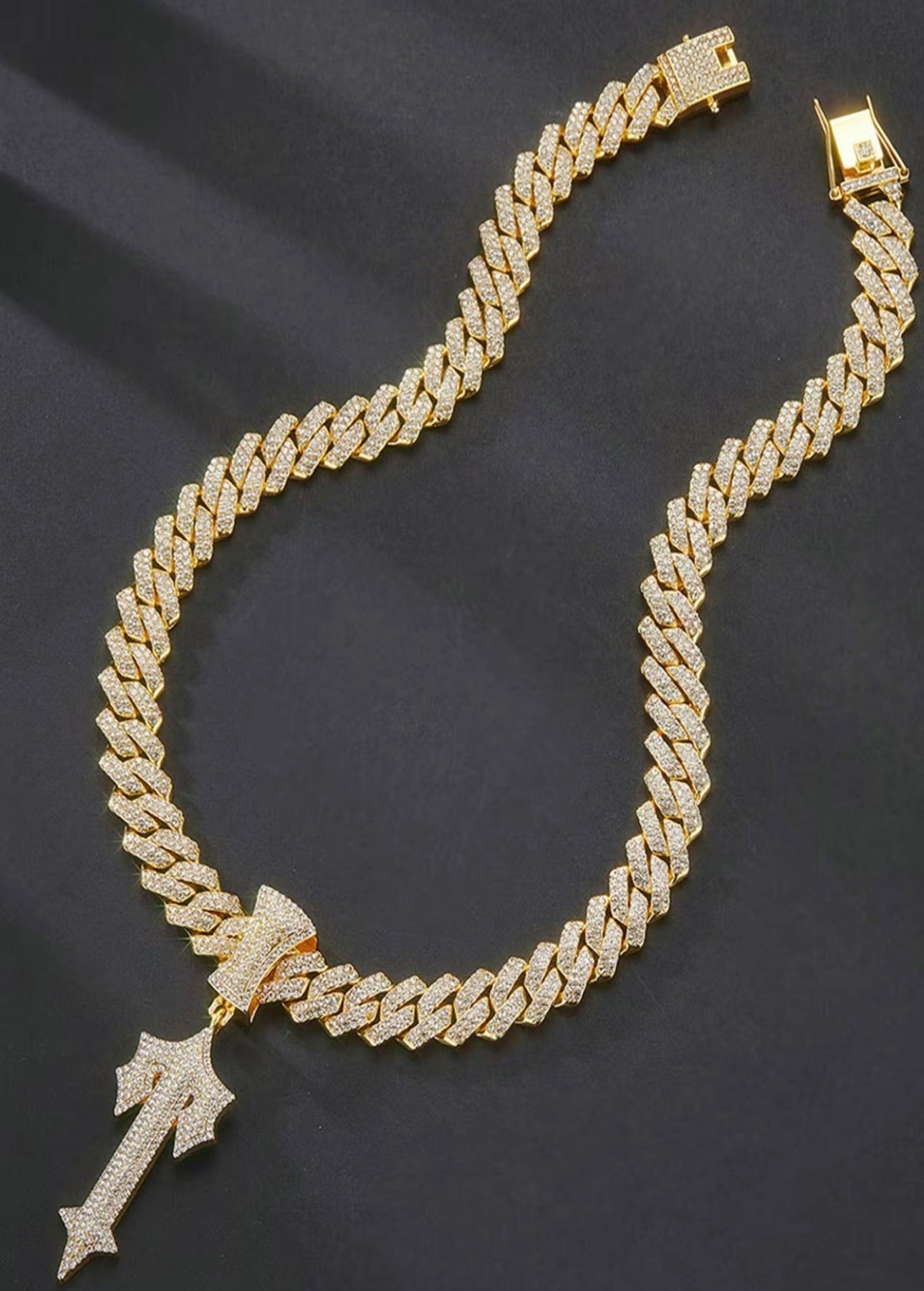 T Men's Rhinestone Decor Sword Pendant Necklace, with Cuban Chain, Boyfriend Gifts, Fashion Jewelry for Party, Daily Clothing Decor, Trendy All-match & Exquisite Jewelry for Birthday Gift, Cuban Link Necklace