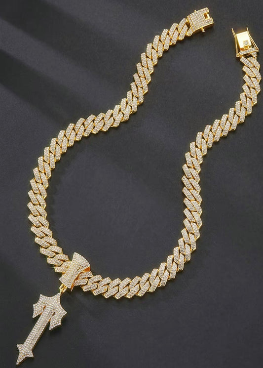 T Men's Rhinestone Decor Sword Pendant Necklace, with Cuban Chain, Boyfriend Gifts, Fashion Jewelry for Party, Daily Clothing Decor, Trendy All-match & Exquisite Jewelry for Birthday Gift, Cuban Link Necklace