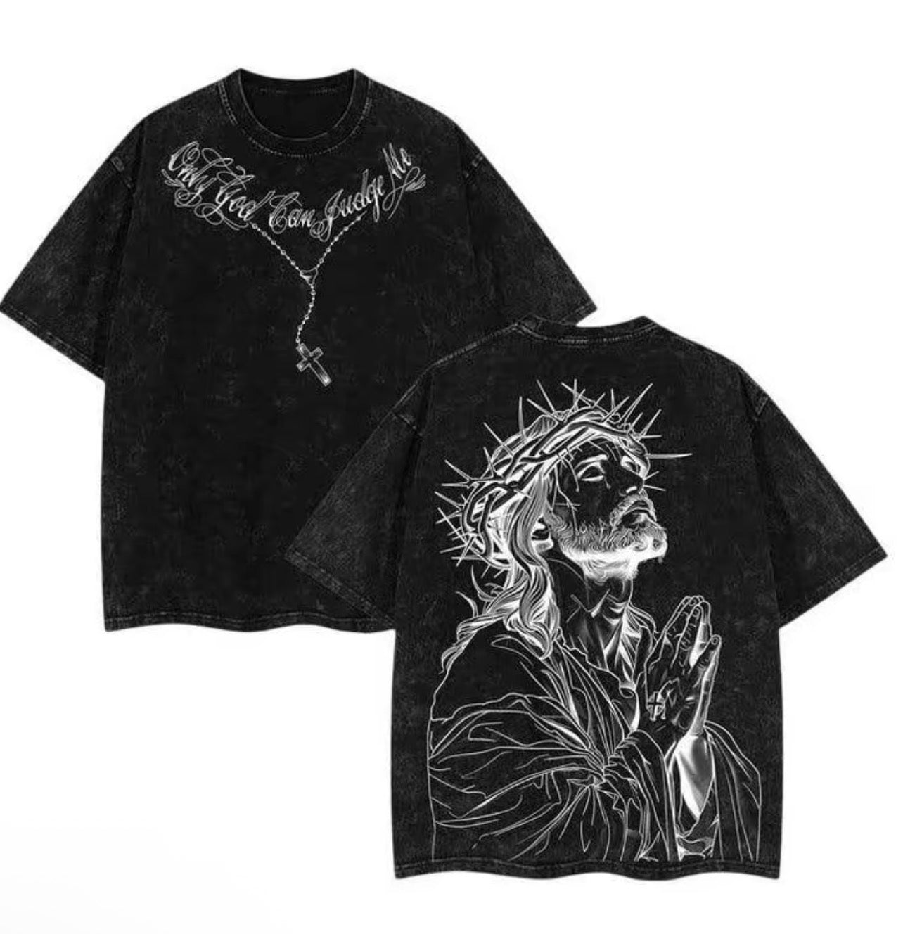 Oversized Washed Christian Tee: Bold Jesus Graphic, Summer Streetwear Menswear Top Vintage Distressed