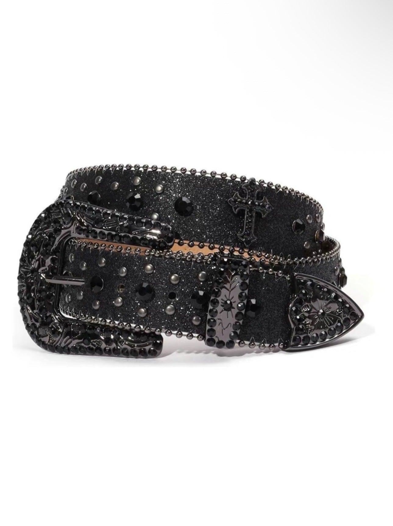 T Punk Style Rhinestone Decorated PU Buckle Belt, Fashion Cross Belt for Party, Daily Clothing Decor, Trendy All-match & Exquisite Belt for Birthday Gift