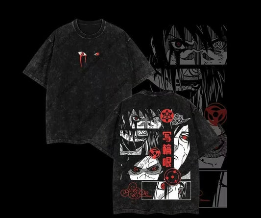 Limited Edition Uchiha Clan x Sharingan - Naruto Anime Double Printed Oversize Lightweight Acid Washed Tee, Gift For anime lover