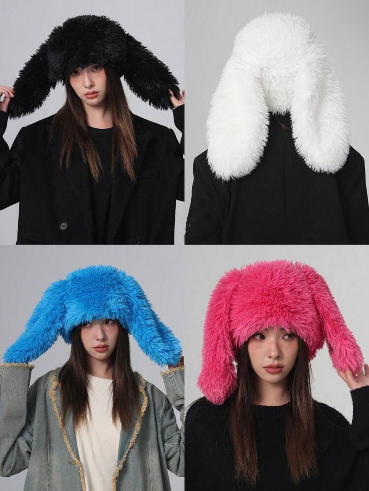 Cute Long Bunny Ear Plush Hat, Warm Ear Protection, Halloween Party Costume, Thickened Fisherman Cap, Fashion Street Accessory