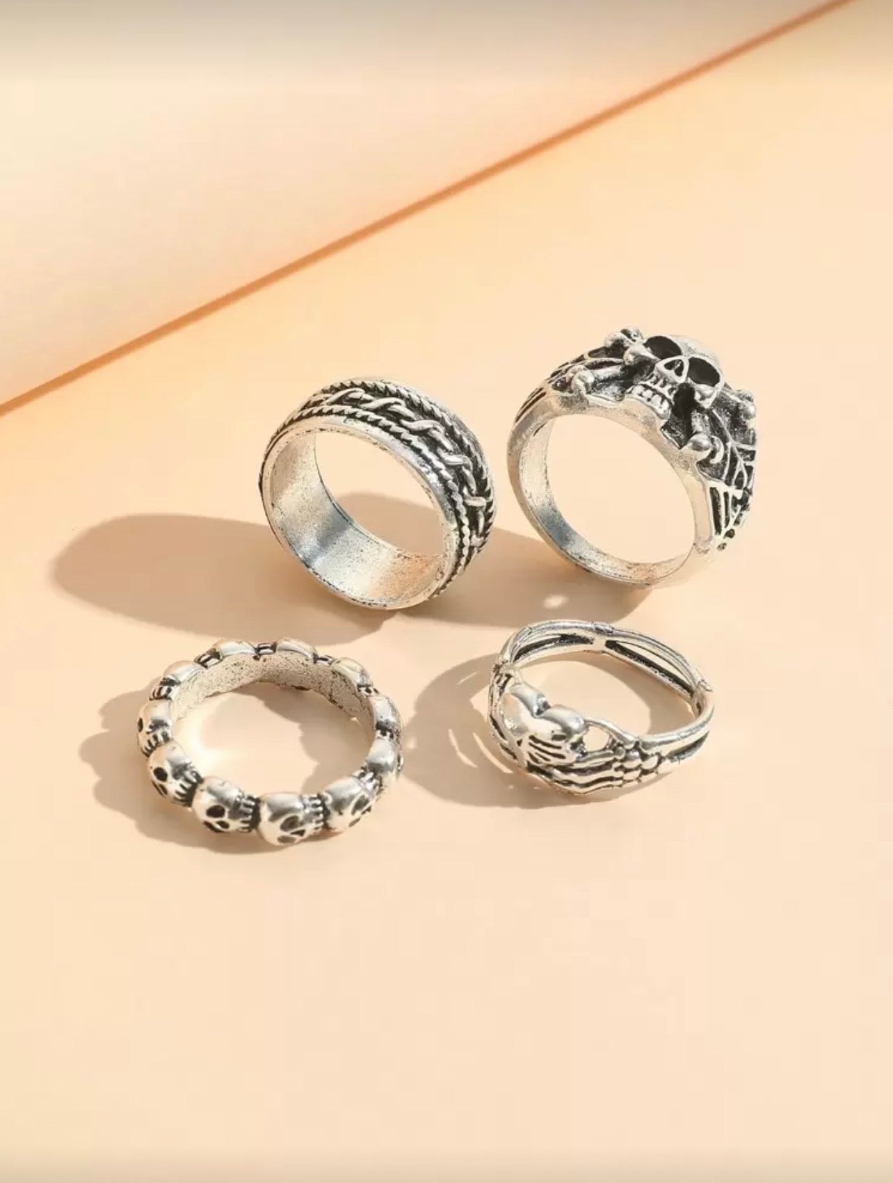 4pcs/set Skull Decor Ring