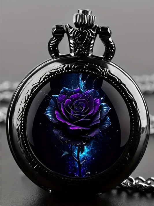 Vintage Rose Pattern Pocket Watch with Chain, Unisex Quartz Watch for Party, Daily Clothing Decor, Trendy All-match & Exquisite Watch for Birthday Gift