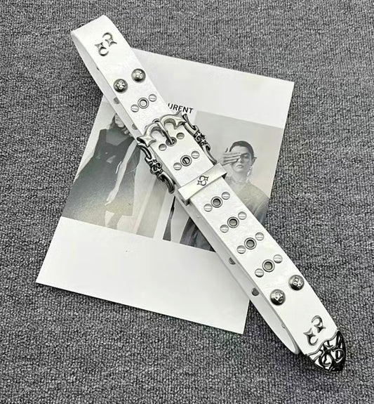 2025 New Y2K Studded Belt Unisex Metal Accessory with Unique Studs and Buckle Design White PU Leather Style for Men & Women for Jeans Business Belt 105cm
Long 3.8cm Wide Gothic Star Pattern punk Belt