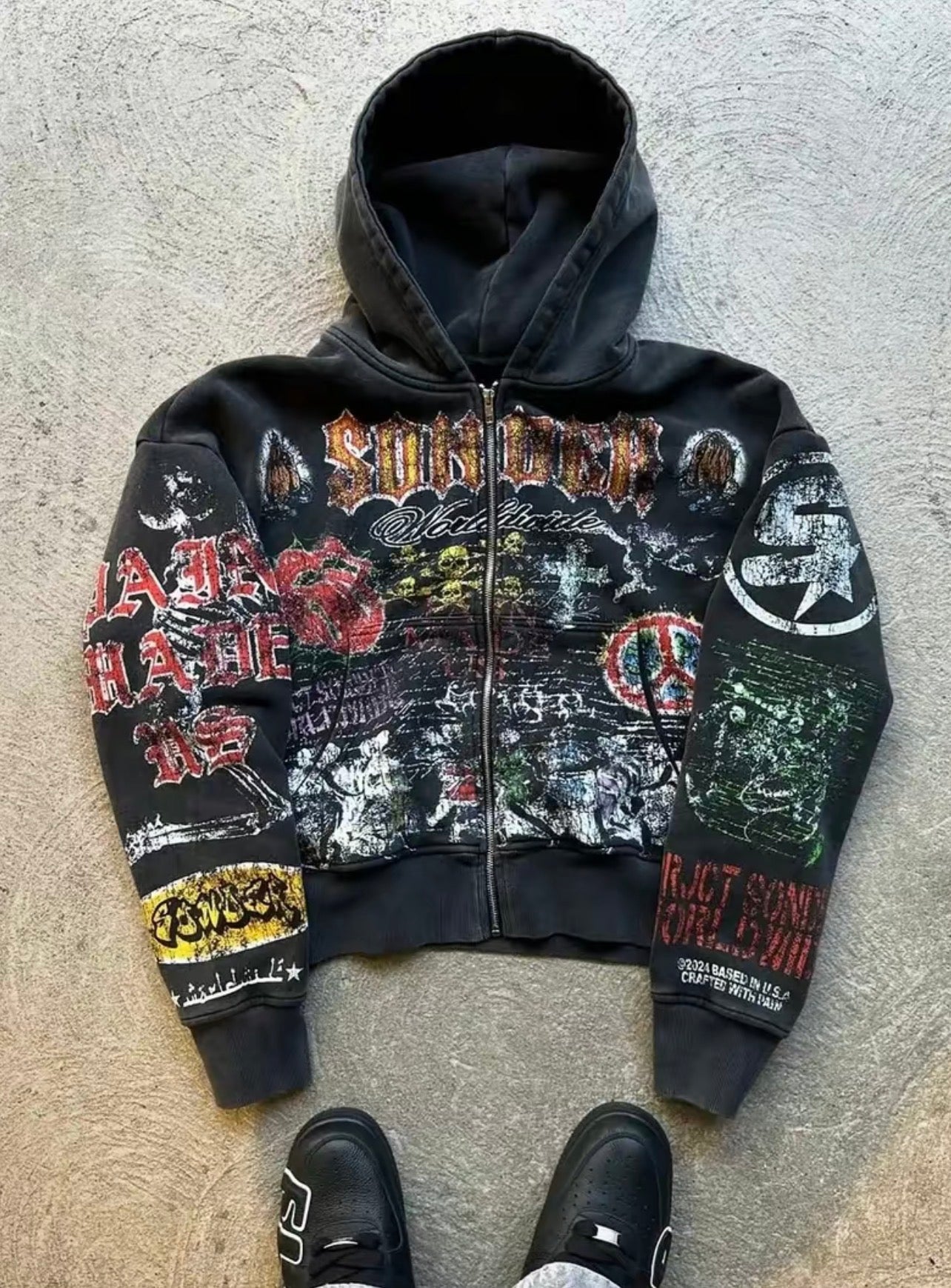 Men's Faith Rhinestone Texture Sweatshirt, Street Gothic Style, Shiny Embroidered Design, Perfect for Streetwear, Outdoor, Daily Wear