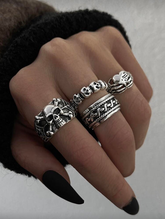 4pcs/set Skull Decor Ring