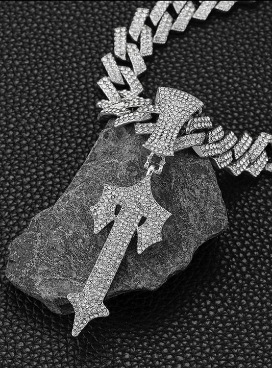 T Men's Rhinestone Decor Sword Pendant Necklace, with Cuban Chain, Boyfriend Gifts, Fashion Jewelry for Party, Daily Clothing Decor, Trendy All-match & Exquisite Jewelry for Birthday Gift, Cuban Link Necklace