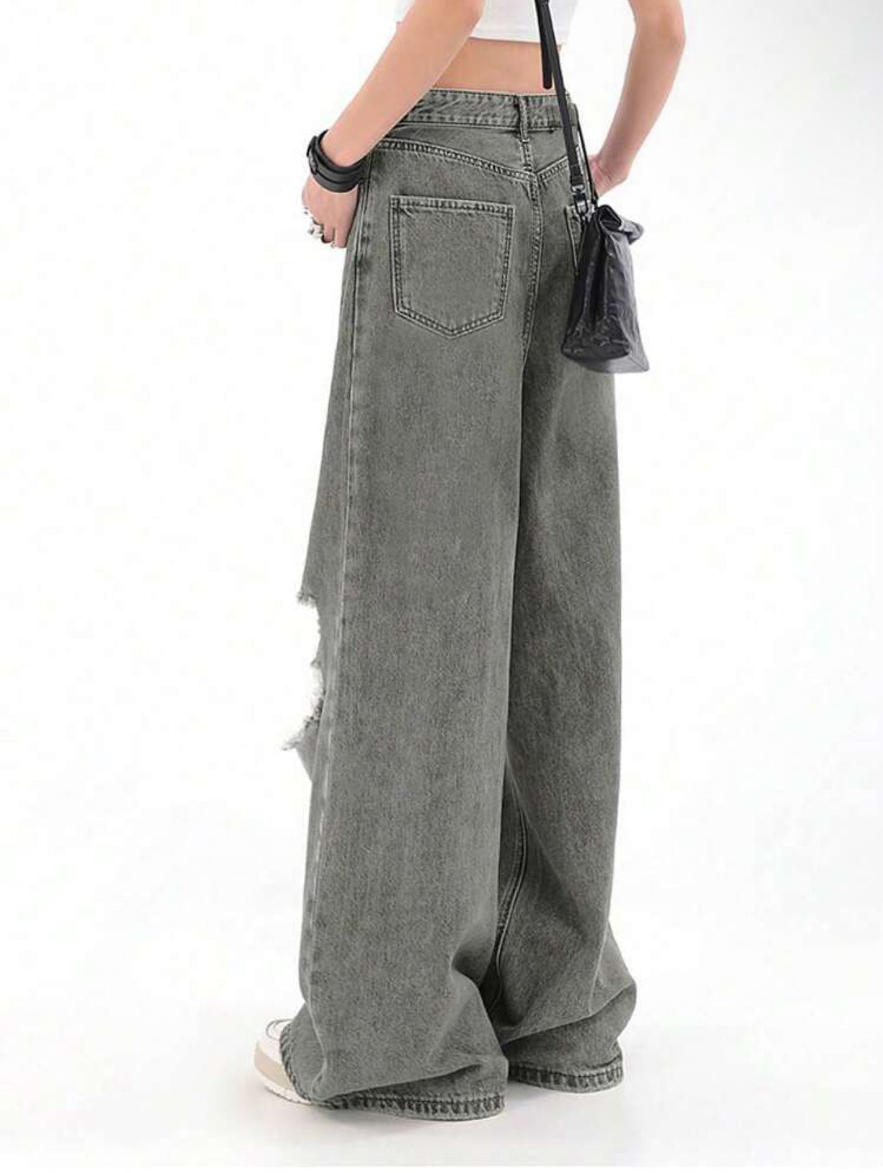 Ripped wide leg jeans