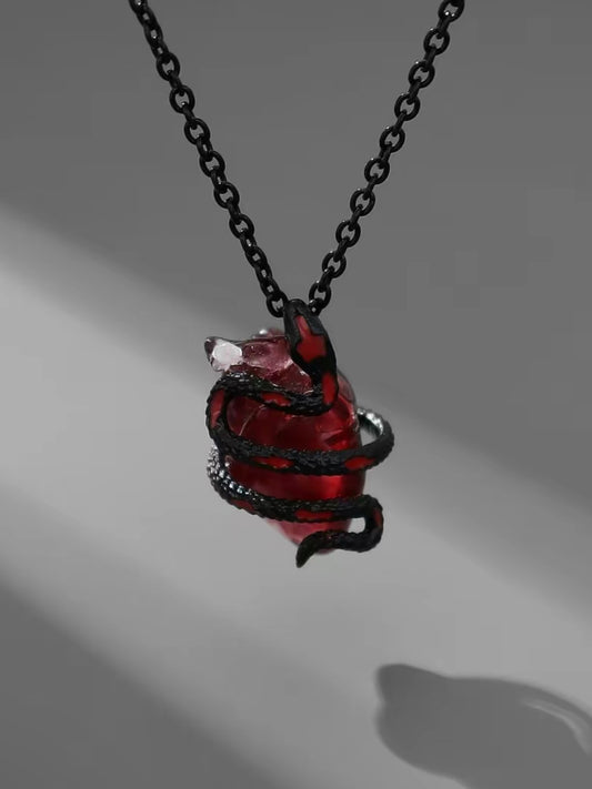 Minimalist Causal Snake & Artificial Gemstone Design Pendant Necklace, Statement Necklace, Punk Style Necklace for Women & Men, Durable Jewelry
