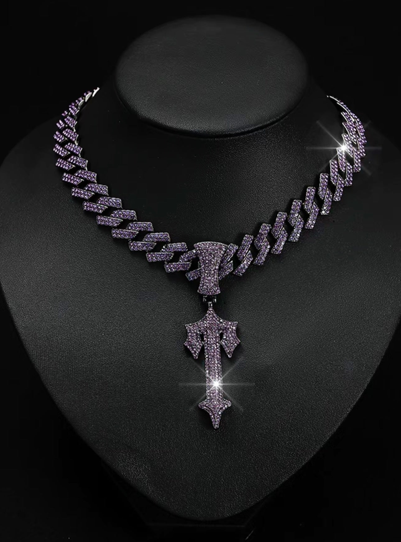 T Men's Rhinestone Decor Sword Pendant Necklace, with Cuban Chain, Boyfriend Gifts, Fashion Jewelry for Party, Daily Clothing Decor, Trendy All-match & Exquisite Jewelry for Birthday Gift, Cuban Link Necklace